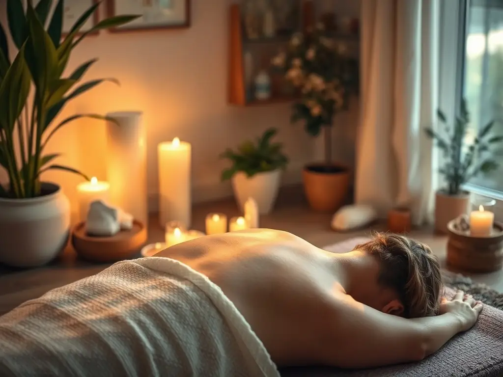 A serene image depicting a Reiki master gently placing their hands above a client's body, surrounded by soft, warm lighting and crystals, symbolizing the flow of energy during a healing session at Therael.